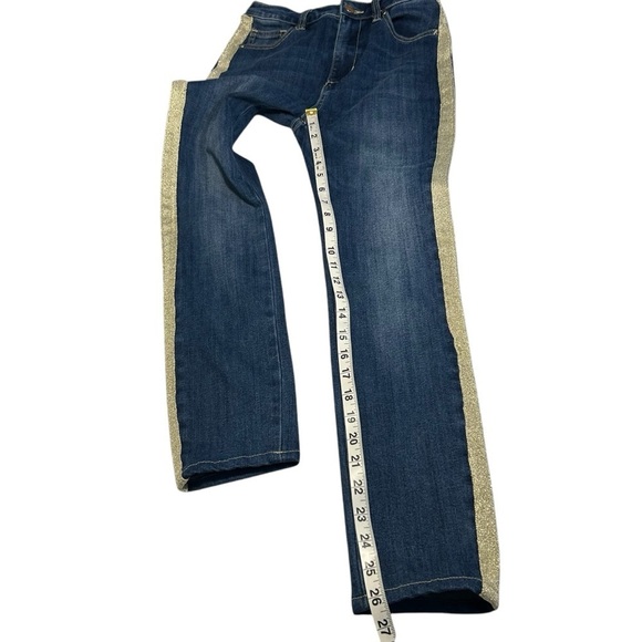 BEBE Gold Glitter Tuxedo Striped Skinny Jeans Sz 26 - Picture 10 of 12